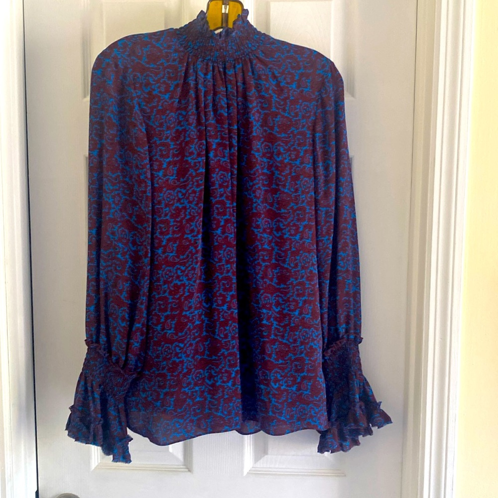 Gorgeous blue and burgundy print.  Worn once.  Like new.